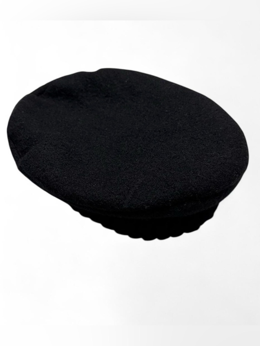 Vintage Black Wool Beret Hat Womens Pleated Band Green Lining French Style Y2K